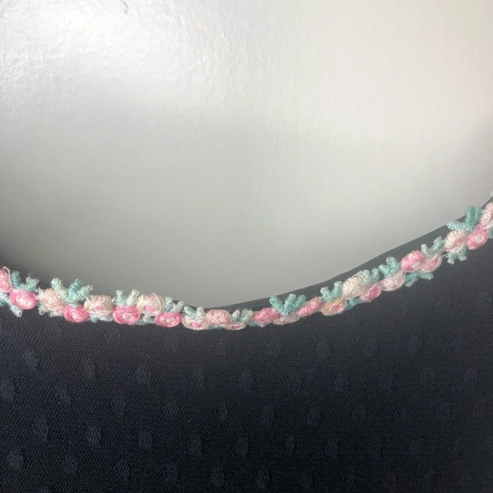 Vintage Betsey Johnson 90’s Swiss Dot Black Dress with Pink Flowers Trim - Picture 3 of 11